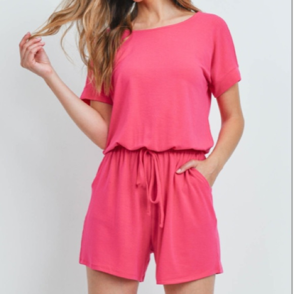 Bright Pink Short Sleeve Romper - Picture 10 of 12